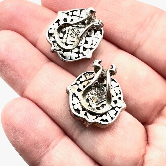 Indonesian Designer CNA Womans Earrings Sterling Silver Abalone Clip - Picture 3 of 4